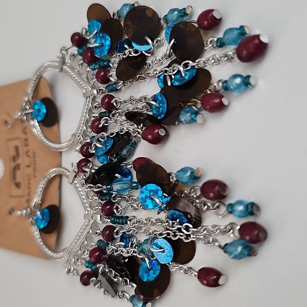 Silver Blue & Brown Chandelier Earrings